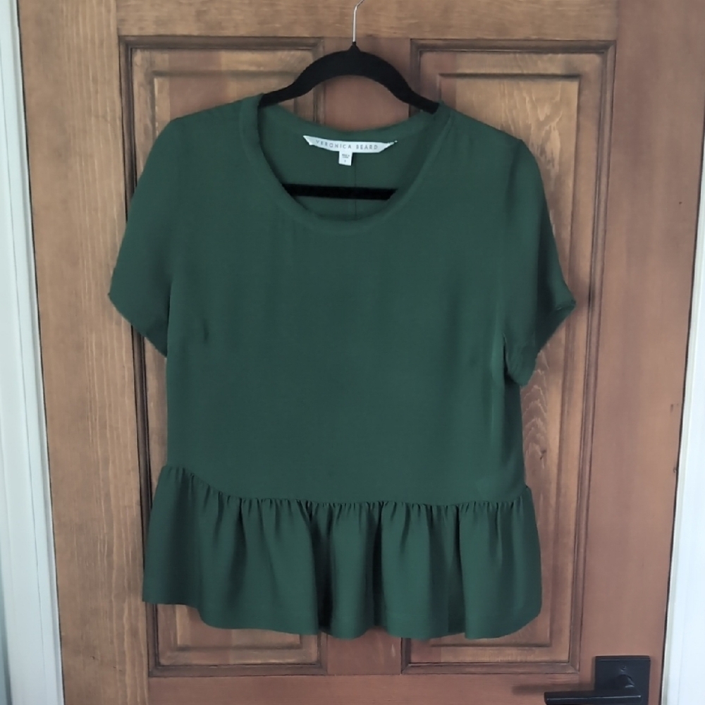 Veronica Beard Forest Green Short Sleeve Peplum Top